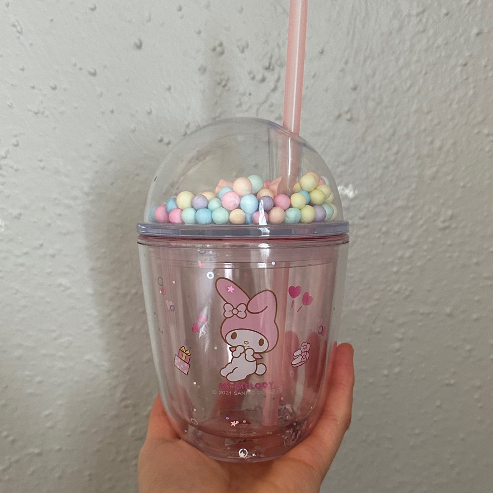 Sanrio My Melody Clear Pink Double-Wall Party Cup with Pastel Bead Lid